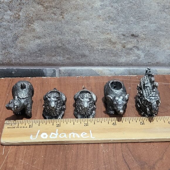 Vintage Ganz Miniature Pewter Noahs Ark Bear Lion Elephant Figures on Mirror Bas - Picture 9 of 13